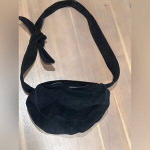 Free People Black Suede Crossbody/Shoulder Bag With Zipper